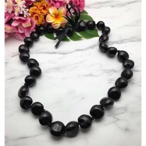 Hawaiian Kukui Nut Necklace Black 48 In Large 19mm Beads Lei Style